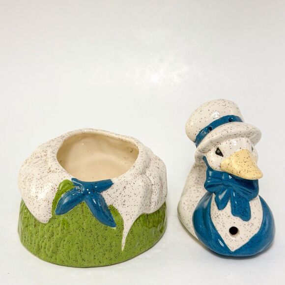 Vintage Mother Goose Potpourri Sachet Tea Light Holder Ceramic Blue 7″ - Picture 10 of 10